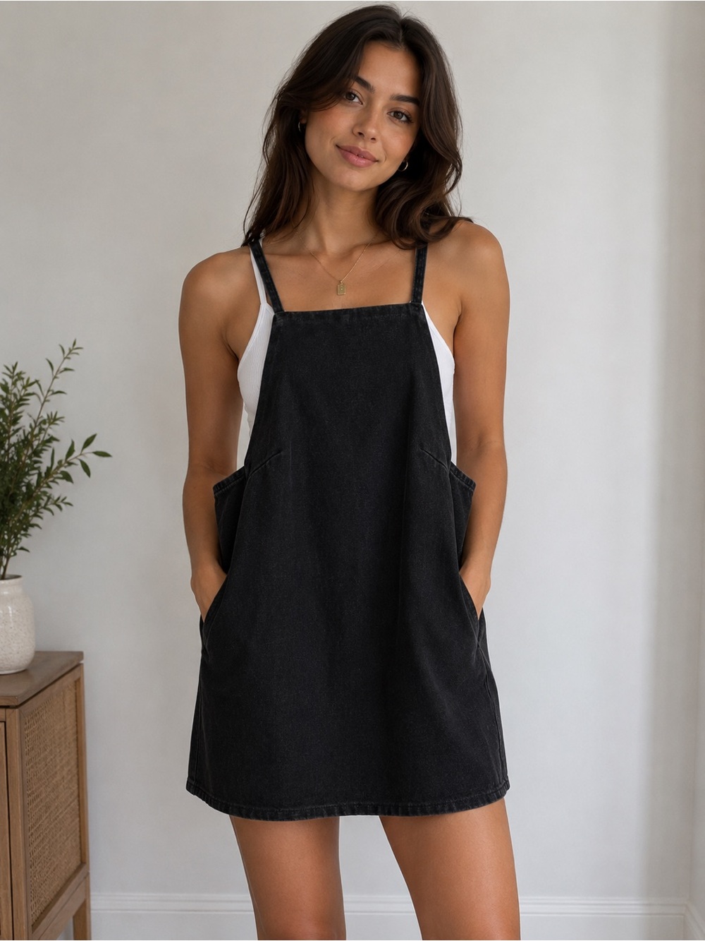 Topshop MOTO Black Denim Mini Dress Overalls Bib Bikercore